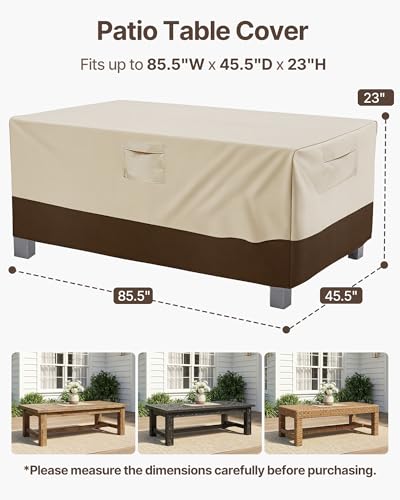 Vailge Rectangular/Oval Patio Table Cover, Heavy Duty and Waterproof Outdoor Lawn Patio Furniture Covers, X-Large Beige & Brown - color: Beige & Brown, size: Rectangle-84"L x 44"W x 23"H