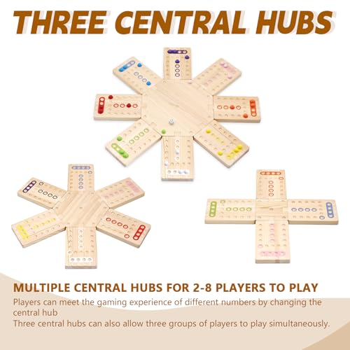 Wooden Board Game, Family Party Game for 2 to 8 Players, Includes 3 Hubs, 32 Marbles and 16 Dice