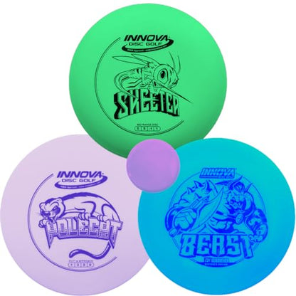 Innova Disc Golf DX 3 Disc Set | Driver, Midrange, Putter | Beast, Skeeter, Polecat + G3T Blank top mini