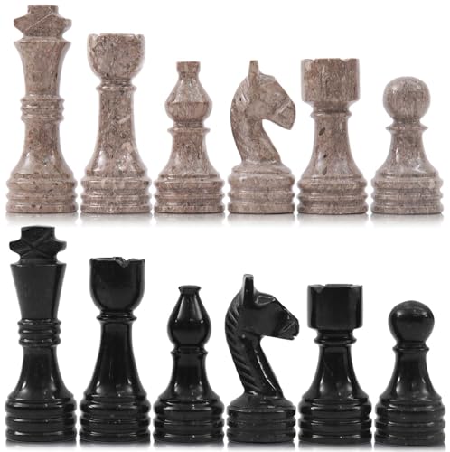 Marble Chess Pieces 3.5 Inch King Handmade Oceanic and Black 32 Chess Figures for Board Games, Suitable for Travel Games - color: Oceanic and Black