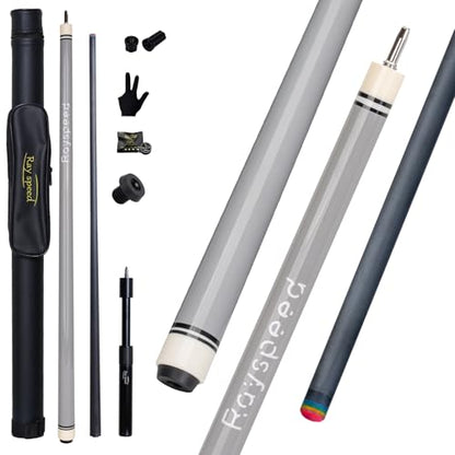 Carbon Fiber Pool Cue Stick 12.5mm Low Deflection Full Carbon Technology Pool Stick for Adults Professional Billiard Cue with Uni-loc Pin Joint - color: Grey