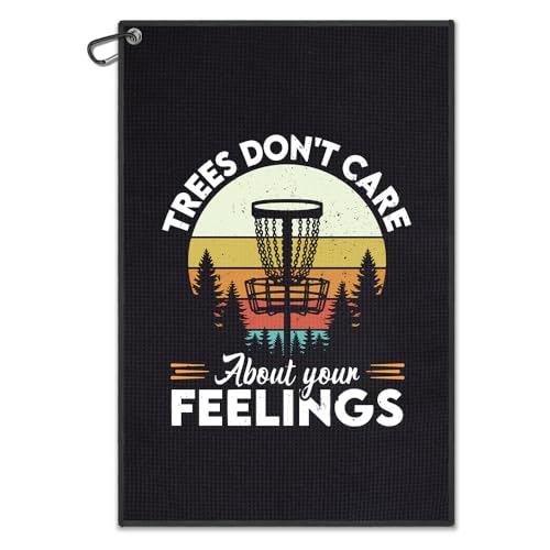 DYJYBMY Trees Don't Care About Your Feelings Printed Disc Golf Towel with Clip, Funny Sport Towel for Disc Lovers Golfer, Father's Day Appreciation Retirement Gifts for Husband Dad Grandpa Golf Lover - color: Black01
