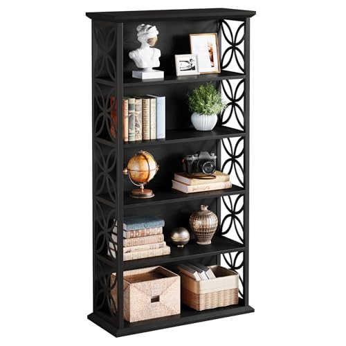 Tribesigns 6-Tier Tall Bookshelf, 71" Industrial Bookcase with Metal Frame, Freestanding Open Storage Shelves for Home Office, Living Room, Bedroom - color: Black