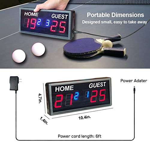 Indoor Score Keeper, Electronic Ping Pong Scoreboard with Wireless Remote Control, 6 Digits Score Unit with Round Scores 0-99 in Red and Match Scores 0-9 in Blue, Tabletop & Wall Mount
