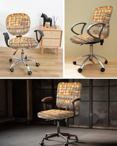 Savannan Office Chair Cover, Fall Leaves Thanksgiving Pumpkin Protective Stretch Elastic Universal Cover for Desk Task Chair,Computer Rotating Chair 1 Pcs Farm Fence Orange Plaid