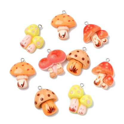 Stiesy 30Pcs Resin Mushroom Charms with Loops, 5 Styles Cute Charms Beads, Mixed Color Mushroom Shape DIY Pendant Ornament for Jewelry Making, DIY Necklace Bracelet Craft Supplies - color: Mushroom-5 Styles-30Pcs
