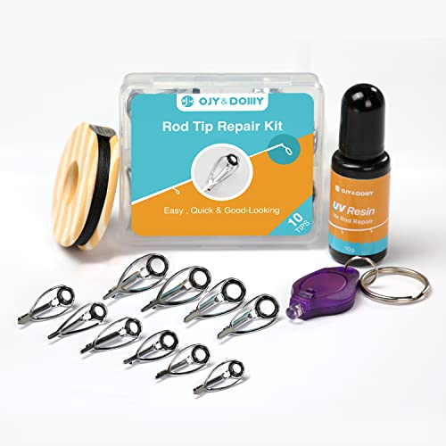 OJY&DOIIIY Fishing Rod Tip Repair Kit with Glue,Complete Supplies for Fishing Pole Tip Replacement Parts with Fishing Rod Epoxy,Top Eyelets and Wrapping Thread - color: Anti-Tangle-Kit, size: Less Tips