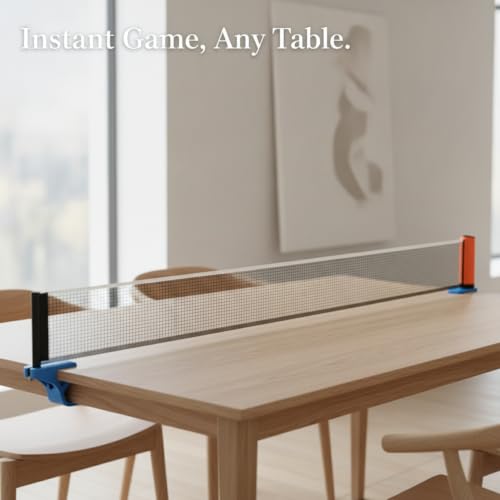 Retractable Table Tennis Net and Post Set, Clip-On Portable Ping Pong Net for Flat Surfaces, ABS Plastic - color: Orange