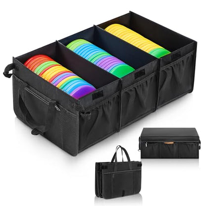 Disc Golf Storage Bag Large Capacity, Each Bag Holds 80 Discs, with Lid and Dividers, Disc Golf Organizer for Professionals, with Handle and Multi Side Pockets - style: 25x15x10inch