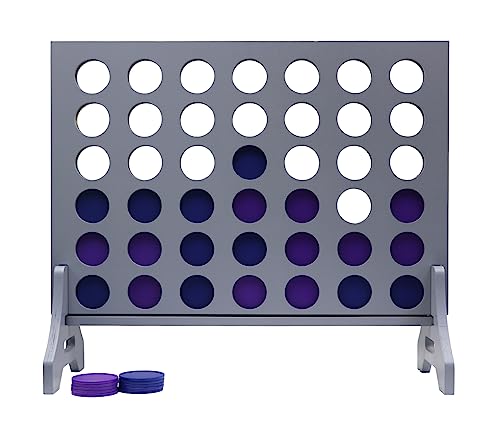 Giant 4 in a Row Game for Family & Adults – Tailgating Pros Jumbo Grey Wooden Four in a Row Indoor & Outdoor Yard Game for Family Party Fun, Portable Activities for Patio, Backyard, and Camping - color: Blue / Purple