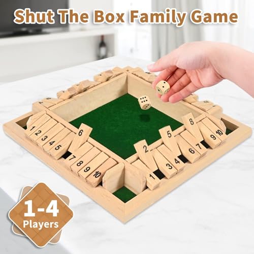 Shut The Box Game 2-4 Players Classic Dice Board Game 10 Numbers Table Math Games Traditional Wooden Family Game for Night Pub Bar Classroom Travel Improves Mathematical Skills (Green) - color: Wood, size: 10.2