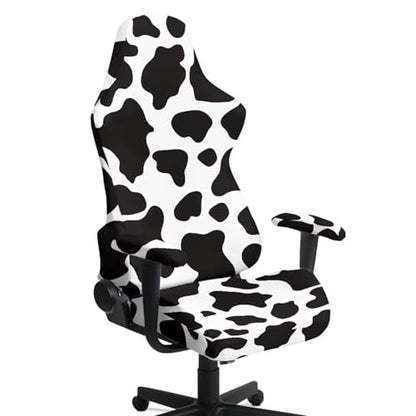 Cow Print Universal Gaming Chair Cover with Armrest Covers Soft Stretchable Gaming Chair Slipcover Breathable Non Slip Computer Reclining Protector Fits Most Office/PC Chairs Gamer Room Deco - color: Cow Print