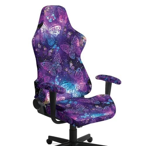 Suobstales Galaxy Butterfly Pattern Gaming Chair Cover with Armrest Covers, Stretch Computer Desk Chair Covers Gamer Chair Slipcovers for Reclining Racing Gaming Chair - color: Galaxy Butterfly