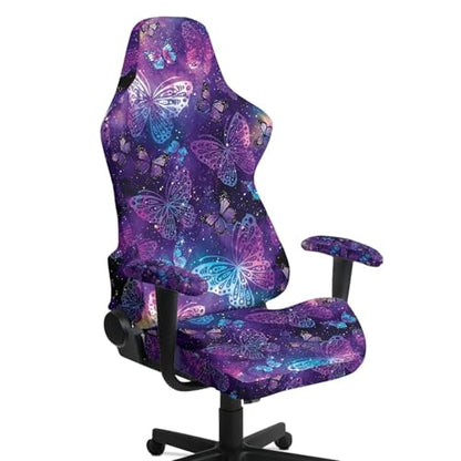Suobstales Galaxy Butterfly Pattern Gaming Chair Cover with Armrest Covers, Stretch Computer Desk Chair Covers Gamer Chair Slipcovers for Reclining Racing Gaming Chair - color: Galaxy Butterfly