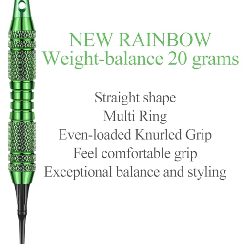 Soft tip Darts Set 18/20 Grams - Professional Darts Plastic Tip with Brass Barrel + Aluminum Shafts + 50 Rubber o-Ring + 6 Flights +50 Soft Tips for Electronic Dartboard - color: 20 grams-green