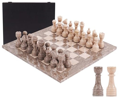 Marble Chess Set 15" Inches Oceanic and Verona with Storage Box and 2 Extra Queen Handmade Luxury Board Games for Adults, Ideal Marble Chess Board Game Set & Chess Pieces - color: Oceanic & Verona