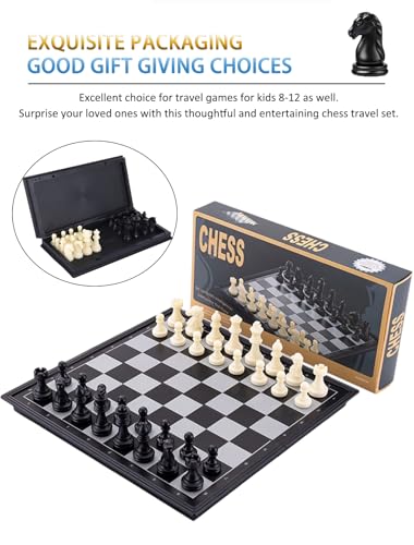 Chess Sets Magnetic Board Games - 11.8 Inches Travel Chess Board, Foldable & Portable Gifts Classic 2-Player Strategy Family Games Educational Toys for Teens and Adults - color: Black&white, style: Large / 11.8Inch