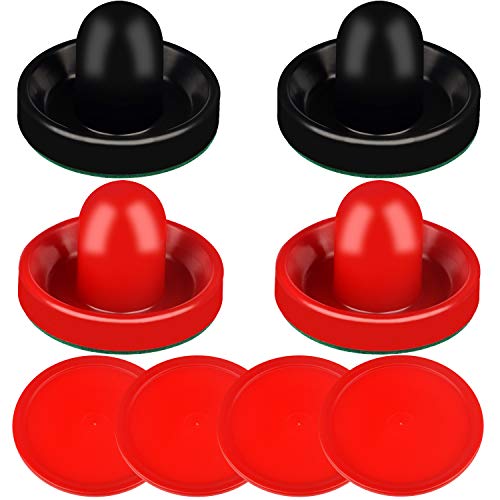 ONE250 Air Hockey Pushers and Red Air Hockey Pucks, Goal Handles Paddles Replacement Accessories for Game Tables (4 Striker, 4 Puck Pack) - color: Black & Red