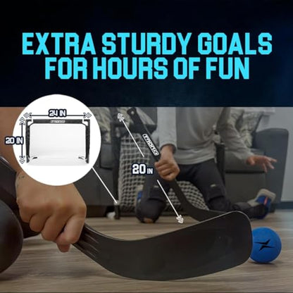 TronX - Mini Kids Knee Hockey Set – Complete 4-Player Indoor Kit with (2) Mini Goals, (4) Mini Sticks, and (2) Mini Foam Balls