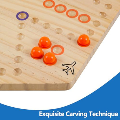 Large Size 20 inches Wood Wahoo Marble Board Game 2 Sided Game 4-6 Player for Friends and Family Party, Classic Wahoo Style Strategy Racing Game with 6 Dices,30 Marbles (Log) - color: Large, Natural Wood
