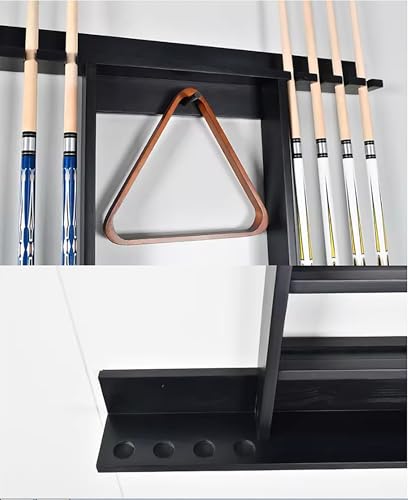 Wall Mounted Billiard Stick Holder,Holds 8 Pool Cue Sticks Pool Cue Rack,Solid Wood Billiards Accessories for Billiard Room Club Bar(Black) - color: Black