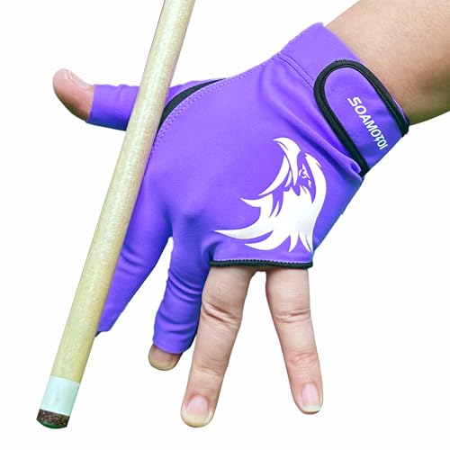 Pool Glove Left Hand 3 Finger for Right-Handed Player, Breathable Billiards Glove Quick Dry, Durable Pool Cue Gloves, Professional Snooker Cue Gloves for Billiards Accessories - color: Purple, size: Large