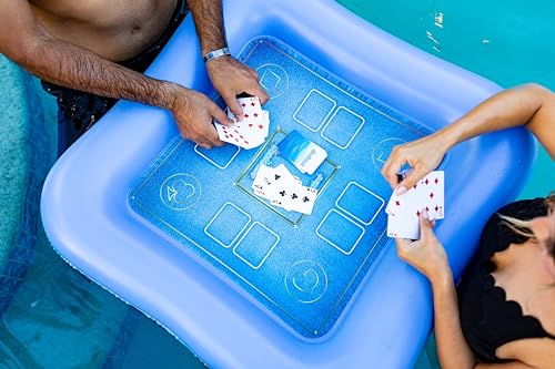 Poolcandy Floating Game Table with Waterproof Playing Cards – 28” Inflatable Pool Card Table, Puncture-Resistant Vinyl, Self-Floating Poker Game Set