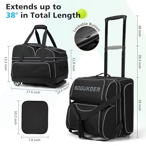 4 Ball Bowling Bag with Wheels,Integrated Main Compartment,900D Heavy Duty Bowling Roller Bag with Shoe Compartment, Telescoping Handle,Multiple Accessory Pockets for League Tournament Travel