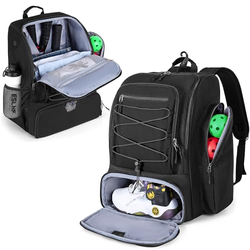GOBUROS Pickleball Bag for 4 Paddles with Shoe Compartment, Pickleball Backpack with Fence Hook for Pickle Ball Accessories, Pickle Ball Bags for Men and Women, Bag Only - color: Black