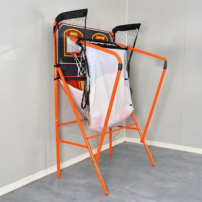 Fold Indoor Arcade Basketball Game, Dual Shot Electronic Scoring Shooting Basketball Machine with 5 No.3 Balls for Basement Game Rooms