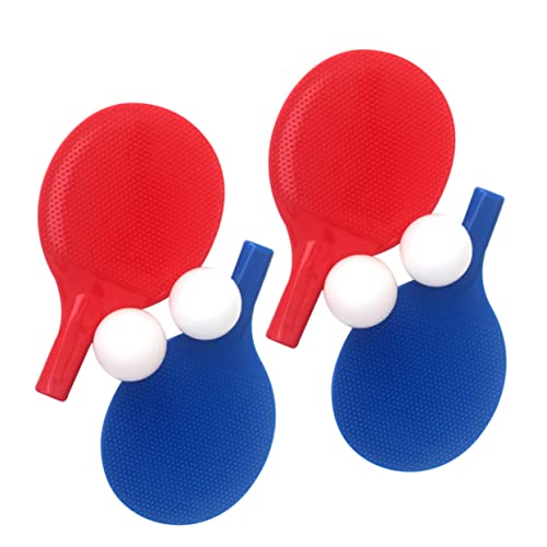 Generic 2 Sets Outdoor Table Tennis Racket Set with Plastic Pong Paddles and Balls for Beginners Safe Smooth Bezels Red and Blue for Parent Play and Tennis Practice