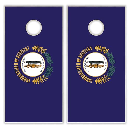 State Flag Solid Wood Regulation Cornhole Set 4 Feet x 2 Feet Includes Set of 8 Bags and Carrying Case with Optional LED Lights and Lamination - style: Kentucky