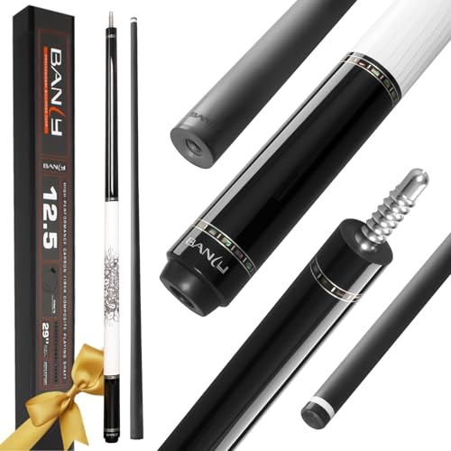 Banly Carbon Fiber Pool Cue Stick 12.5mm Time Crystal Tip, Low Deflection Pool Cue Professional Billiard Cue Sticks with Gift Box - color: 2-Ebony Wood(White Grip)