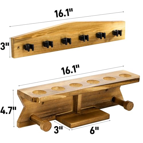 Pumtus Wall Mount Pool Stick Holder, Wood Billiard Cue Rack for 6 Cues Storage & 2 Ball Racks, Sturdy Hanging Pool Cue Rack, Pool Table Accessories Equipment Organizer for Game Room, Bar