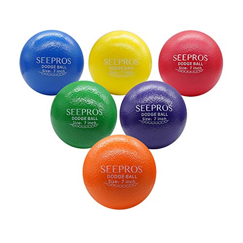 Foam Dodgeball Set - Soft Skin, Low Bounce, Set of 6 with Mesh Storage Bag for Kids and Adults - style: 7 Inch