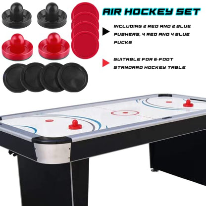 Air Hockey Pushers and Pucks - Air Hockey Paddles and Goal Handles Replacement Accessories for Game Tables (4 Pushers, 8 Pucks) - color: Red&Black