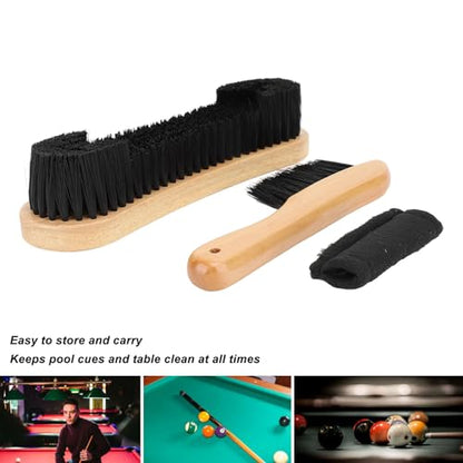 Billiards Pool Table and Rail Brush Set, Solid Wood Billiard Table Nylon Brush 10.5 Inch Handle Cleaner Tools Supplies with Cue Cleaning Cloth Snooker Accessories