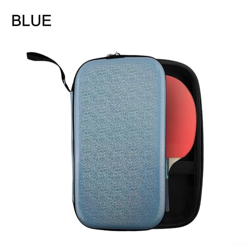 EVA Hard Shell Table Tennis Racket Bag, Waterproof Pong Paddle Case with Elastic Straps, Large Capacity Storage for 2 Rackets and Balls, Portable Carry Handle - size: blue