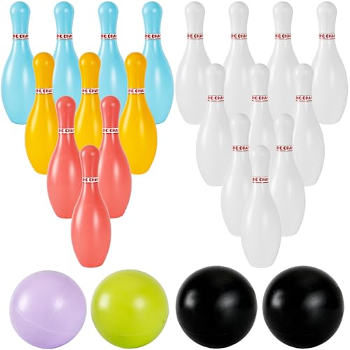 2 Pack Bowling Set Indoor Outdoor Bowling Games Include 20 Bowling Pins and 4 Plastic Ball Lawn Bowling Toy for Kids Boys Girls Family Party Birthday School Educational Gift (Color Set 2) - color: Color Set 2