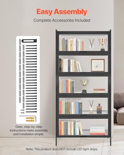 VEVOR Display Cabinet with Acrylic Doors, 68 in Tall 5-Tier Curio Cabinet, Natural Wooden Fame, Collectibles Toy Organizers Rack & Display Case, Bookshelf for Home, Office, Playroom, Living Room - size: 68in
