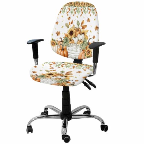 Savannan Office Chair Cover, Autumn Sunflower Fallen Leaf Protective Stretch Elastic Universal Cover for Desk Task Chair,Computer Rotating Chair 1 Pcs Watercolor Thanksgiving Pumpkin