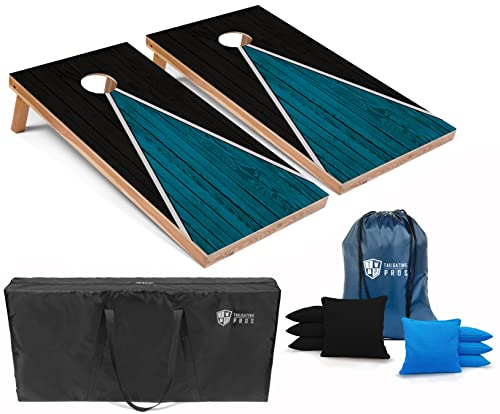 Tailgating Pros Lightweight Cornhole Game - 4'x2' Multicolor Pyramid Boards- Carrying Case & Set of 8 Corn Filled Bags - color: Black/Turquoise Pyramid