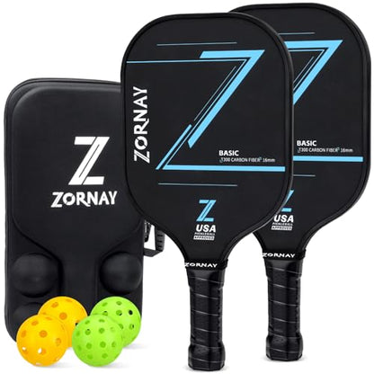 Beginner Carbon Fiber Pickleball Paddles Set of 2 Pack, 16mm Control, USAPA Approved Lightweight Pickle Ball Rackets, Indoor Outdoor Racket Friendly Gift for Beginners, Men, Women, Couple