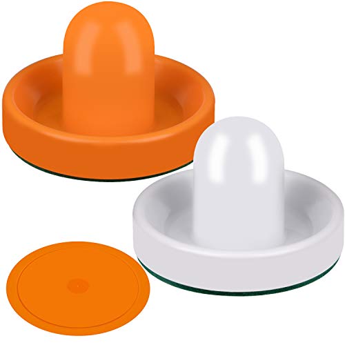 ONE250 Air Hockey Pushers and Red Air Hockey Pucks, Goal Handles Paddles Replacement Accessories for Game Tables (4 Striker, 4 Puck Pack) - color: White & Orange