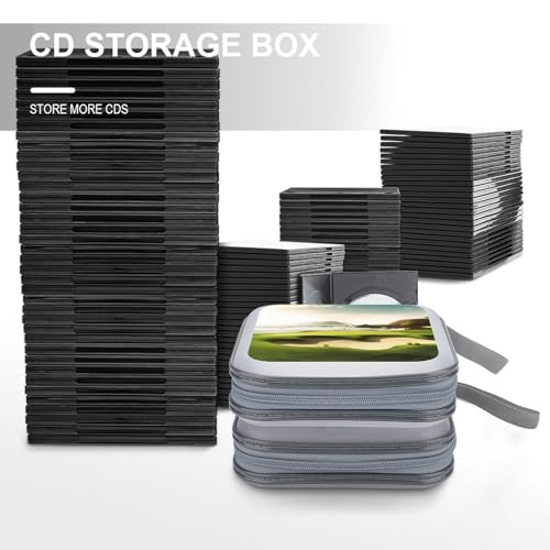 Beach Golf Course CD Case 40 Capacity CD/DVD Case Holders Hard Plastic DVD Disc Cases Portable Zipper CD Cases Holder Disc Storage Organizer Wallet Bag for Car Home Travel