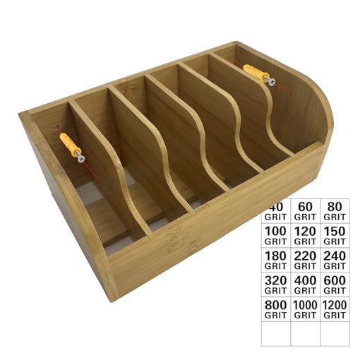 Bamboo Sandpaper Holder and Storage Rack - Pre-Assembled Storage for 5" Sandtray, Sand, and Saw Blades | Compact and Durable Carpenter Tool Accessories (6 Compartments) - size: 6 bins