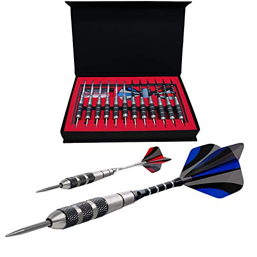 WINSDART Darts Metal Tip Set Professional Metal Darts for Dartboard Steel Tip Darts with Nonslip Iron Barrel Aluminum Dart Shafts,Extra Flights,Dart Sharpener,Gift Box - style: Solid Laser Darts Set