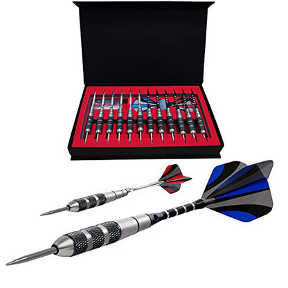 WINSDART Darts Metal Tip Set Professional Metal Darts for Dartboard Steel Tip Darts with Nonslip Iron Barrel Aluminum Dart Shafts,Extra Flights,Dart Sharpener,Gift Box - style: Solid Laser Darts Set