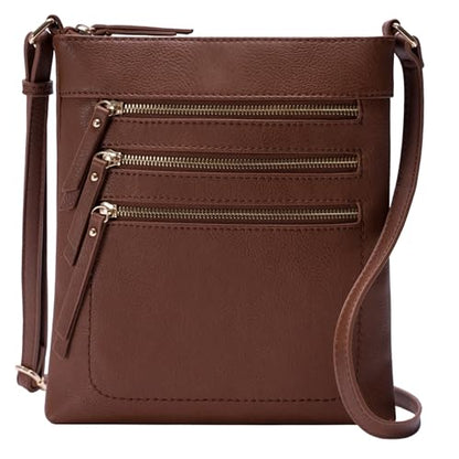 Solene Crossbody Bag Functional Multi Pocket Messenger Purse Top Zip Closure Shoulder Handbag With Adjustable Strap - color: Coffee