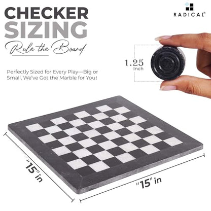Radicaln Marble Checkers Board Game 15" Inches Black and White Handmade 2-Player Tournament Checker Set, Board Game Set – Elegant Holiday - color: Black and White